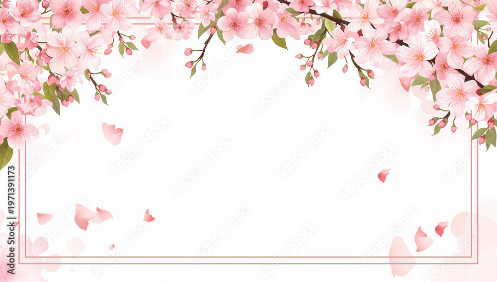 Fototapeta premium 和紙風の上品な雰囲気で整えた桜アーチの春フレーム素材