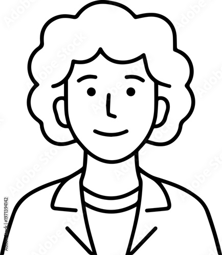 Hand Drawn Elderly Female Doctor Black and White Illustration in Minimal Line Art Style Design