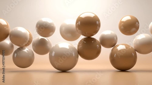 Floating spheres of various colors create a visually appealing abstract composition.