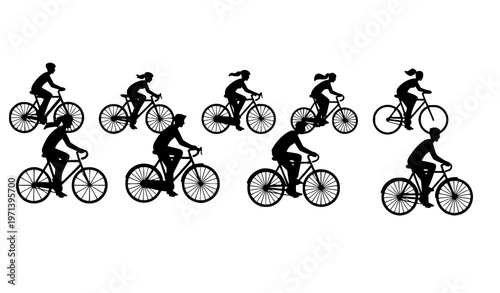 Active lifestyle cycling vector illustration with men and women riding city and road bicycles