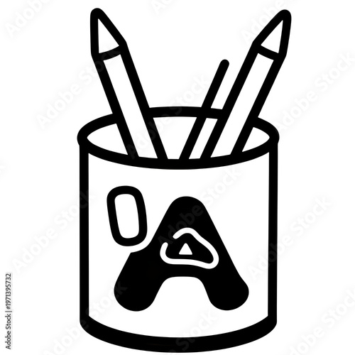 Stylized vector graphics. An outline drawing of a jar with pencils sticking out.