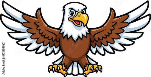 A cartoon eagle with its wings spread out