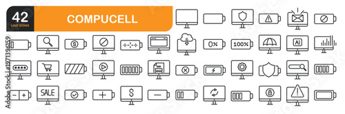 Set of line icons related to Compucell, Computer, Laptop. Outline icons collection. Editable stroke. Vector illustration