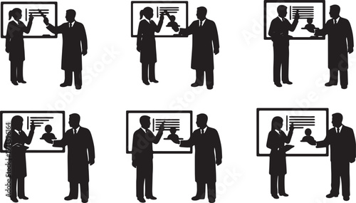 Black Solid Department Supervisor Grading Employee Silhouettes Set of Six on White Background