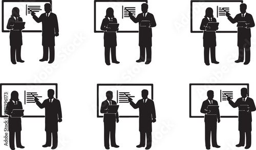 Black Solid Department Supervisor Grading Employee Silhouettes Set of Six on White Background