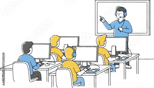 Instructor teaches students in computer lab with art software art-1