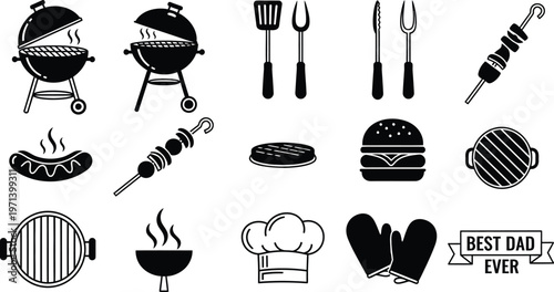 Fathers day vector bbq grill cooking elements perfect for dad's special day designs