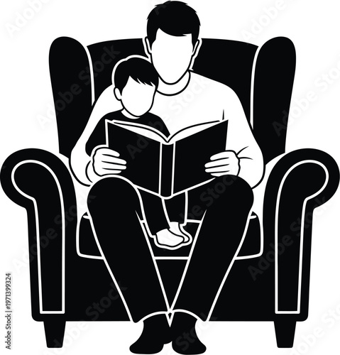 Heartwarming fathers day vector illustration dad and child reading together in a cozy chair