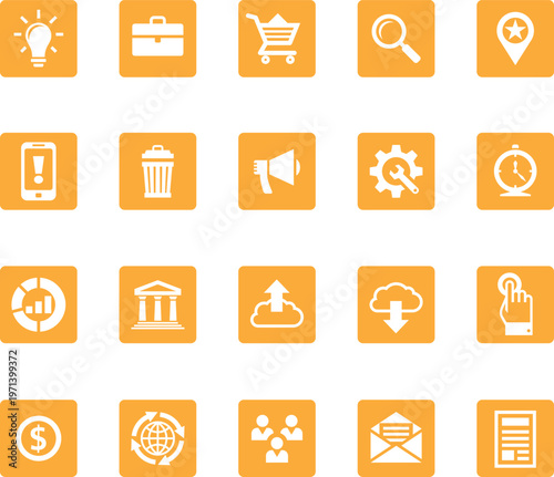 Business and Marketing Icon Set – Flat UI Icons for Finance, Communication, Web and Office.
