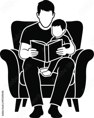 Heartwarming fathers day vector dad and child reading together in a cozy armchair illustration