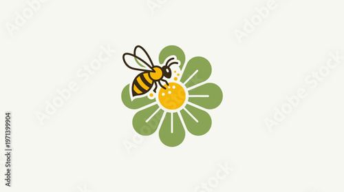 Bee Collecting Pollen From a Flower Logo