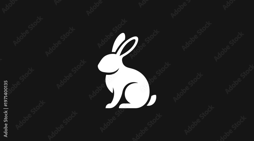 Fototapeta premium Minimalist White Rabbit Silhouette on Black Background