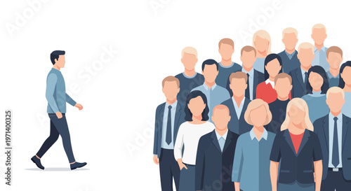 Man Walking Away from Group Concept of Social Exclusion Individualism and Mental Health Isolation