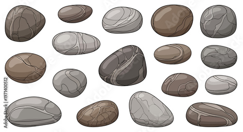 Collection of smooth river rocks stones.