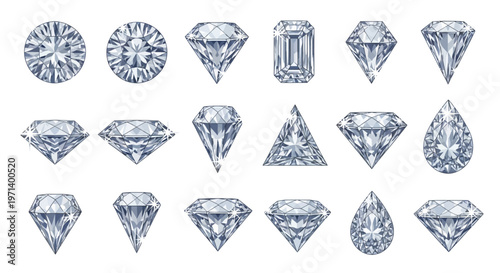 Collection of various diamond gemstones.