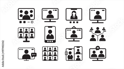 Set of virtual communication silhouettes with chat video and teamwork concepts