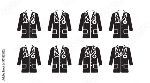 Healthcare icon collection showing doctor uniforms for medical profession and patient care