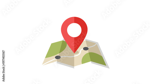 Folded geographical map with a large red location pin icon used to represent navigation, travel, and destination tracking.
