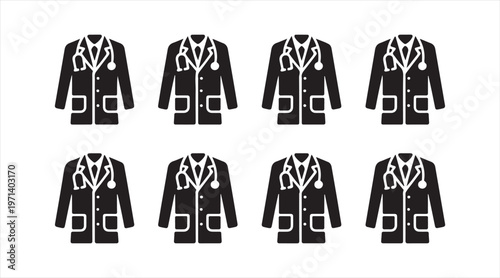 Minimal doctor coat icons representing medical professionals and healthcare uniforms