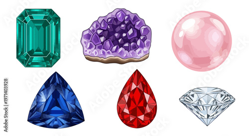 Colorful precious gemstones and minerals.