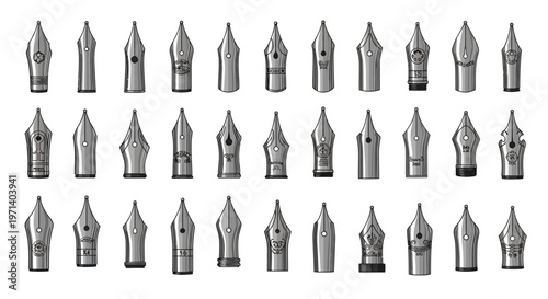 Collection of metal nib pen tips.