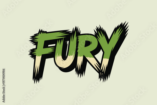 Comic book style word fury, green angry text, vector illustration, bold typography, emotive expression