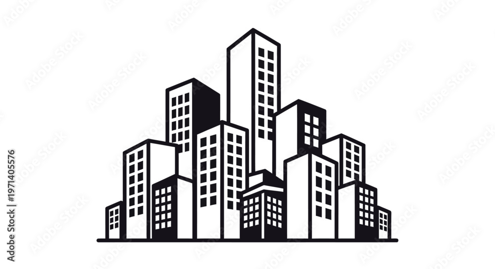 Fototapeta premium Black and white city skyline buildings.