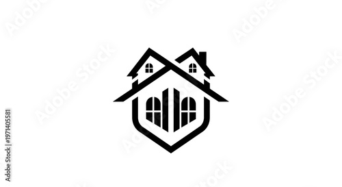 Black house logo with shield.