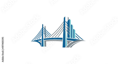 Blue bridge structure with cables.