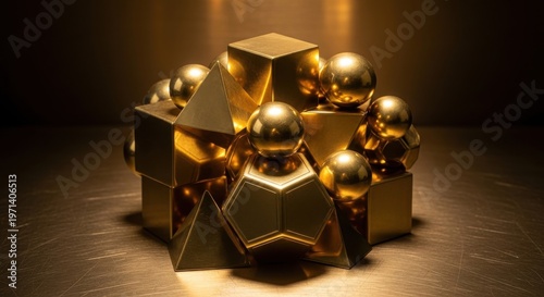 Polished Brass Geometric Shapes Interlocking in Luxurious Abstract Composition
