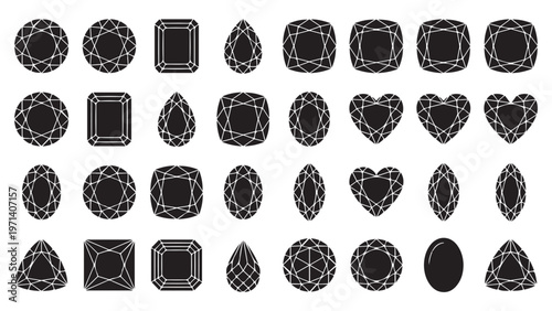 Collection of Black Diamond and Gemstone Silhouette Shapes