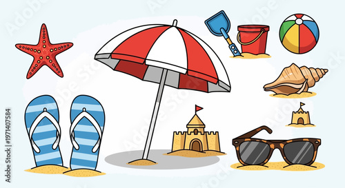 Beach Vacation Summer Fun Items Collection.