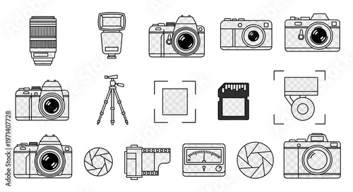 Cameras and photography equipment icons.