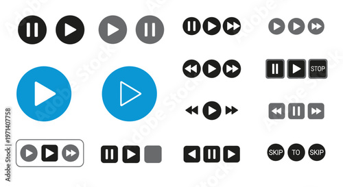 Play button media control icons set.
