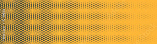 Triangular grid halftone pattern faded structure ultra wide 32:9 aspect ratio vector yellow black abstract background. Half tone texture panoramic format retro styled futuristic graphical abstraction