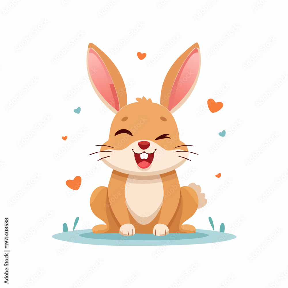 Obraz premium Happy cartoon rabbit smiling with hearts on a white background.