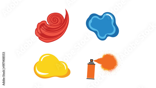 Colorful paint splatters and spray can in vibrant hues