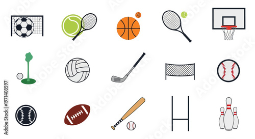 Sports icons and equipment symbols.