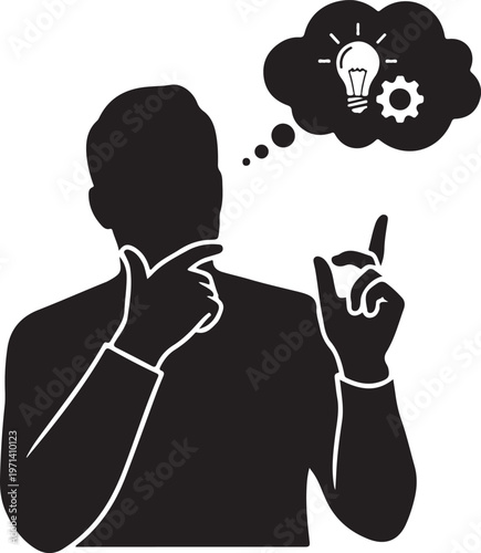 startup founder thinking planning silhouette set black