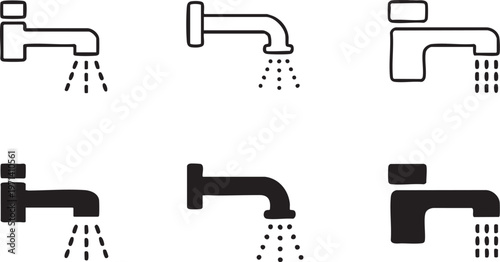 Set of modern faucet icons simple line and solid fill vector illustrations for plumbing services and water supply concepts isolated on white