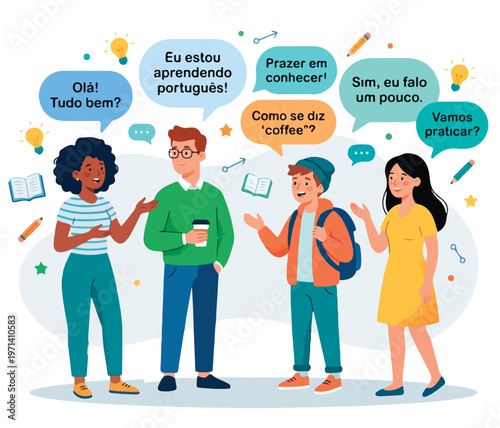 Four people talking to each other.