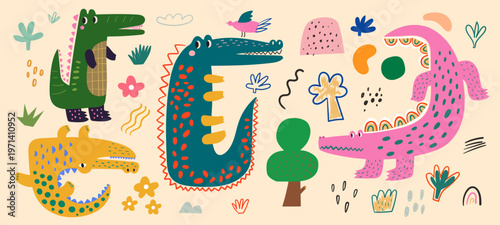 Funny animals. Baby hand drawn textile pattern design. Cartoon background. Vector illustration with cute animals. Nursery baby pattern illustration

