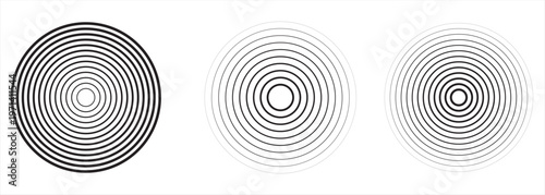 Concentric circles geometric element. Concentric segments of circles, random lines following a circle path. Spiral backgrounds. EPS vector illustration