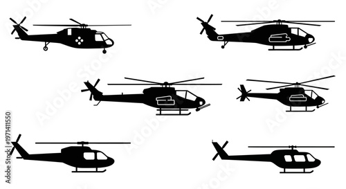 Collection of Helicopter Silhouettes in Various Designs.