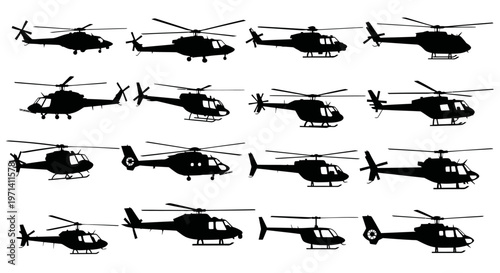 Collection of various helicopter silhouettes in a grid pattern.