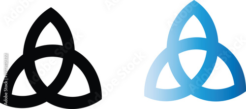 Celtic Triquetra knot symbols, black and blue gradient trinity knot vector icons, ancient spiritual pagan and christian trinity emblems for logo design