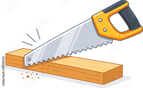 Hand Saw Cutting Wood Icon Carpentry Tool Illustration for Construction and DIY Work