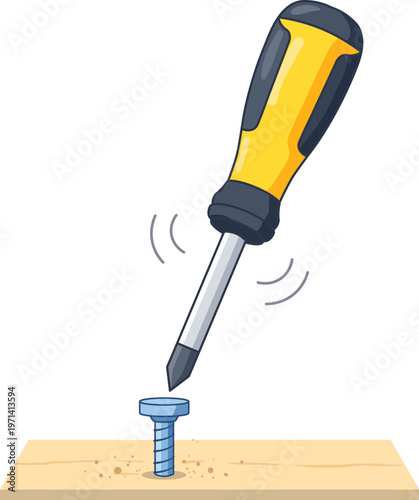 Screwdriver Tightening Screw Icon Wood Installation Tool DIY Repair Illustration