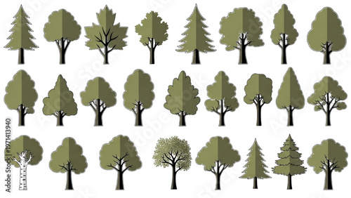 Vector CAD design of various trees for landscape architecture projects