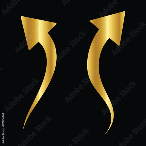 Golden arrows set vector illustration.Illustration set of golden arrows.Stylized arrow sign direction collection.